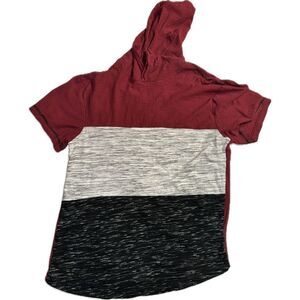 HARDEDGE Hooded Short Sleeve‎ Shirt Maroon Gray Black Men’s Size Small